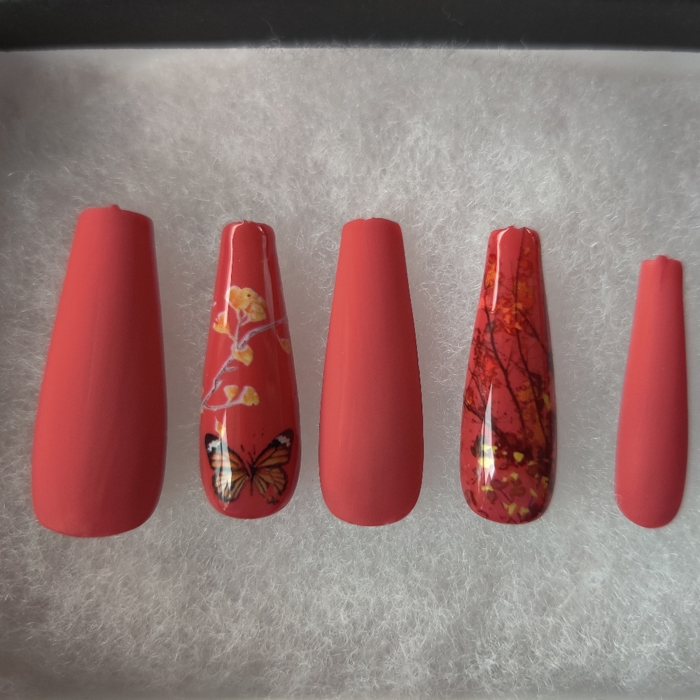 Burnt orange fall leaf press ons